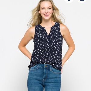 Navy Polka Dot Sleeveless Top